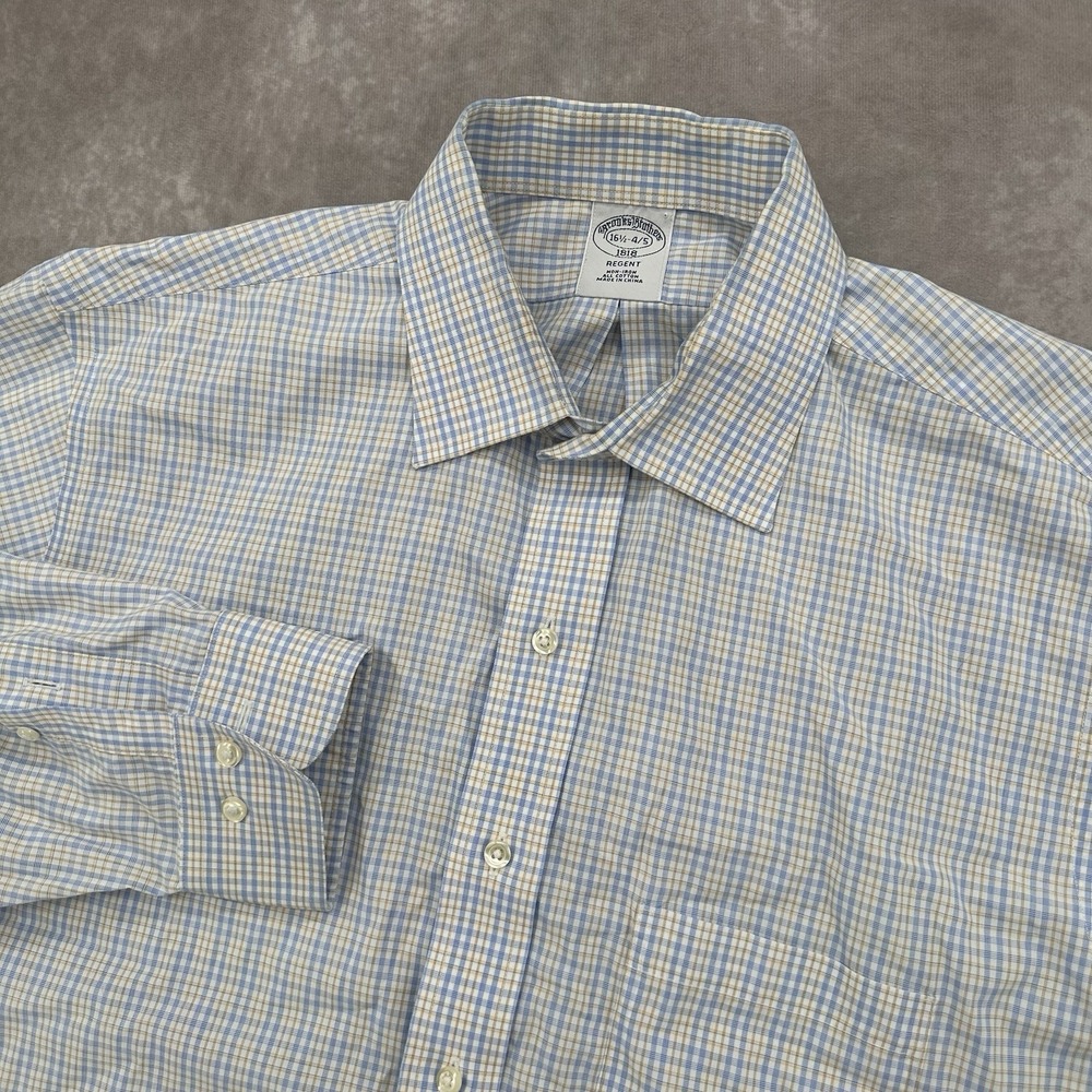 Brooks Brothers 1818 Regent Men's 16.5 34/35 Blue Plaid Cotton Button Down